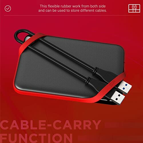Flexible rubber with cable-carry function for storing cables.