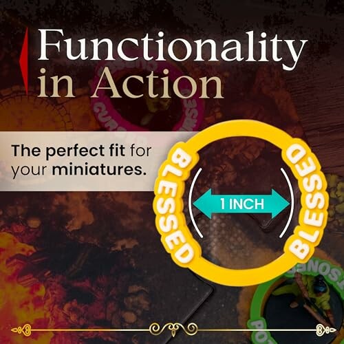 Functionality in action with miniatures and measurement tool.