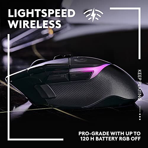 Gaming mouse with lightspeed wireless and pro-grade battery.