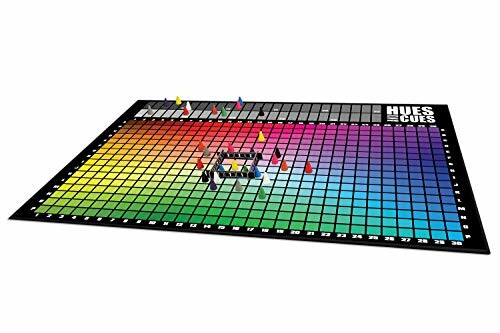 Colorful board game with grid and colored pieces.